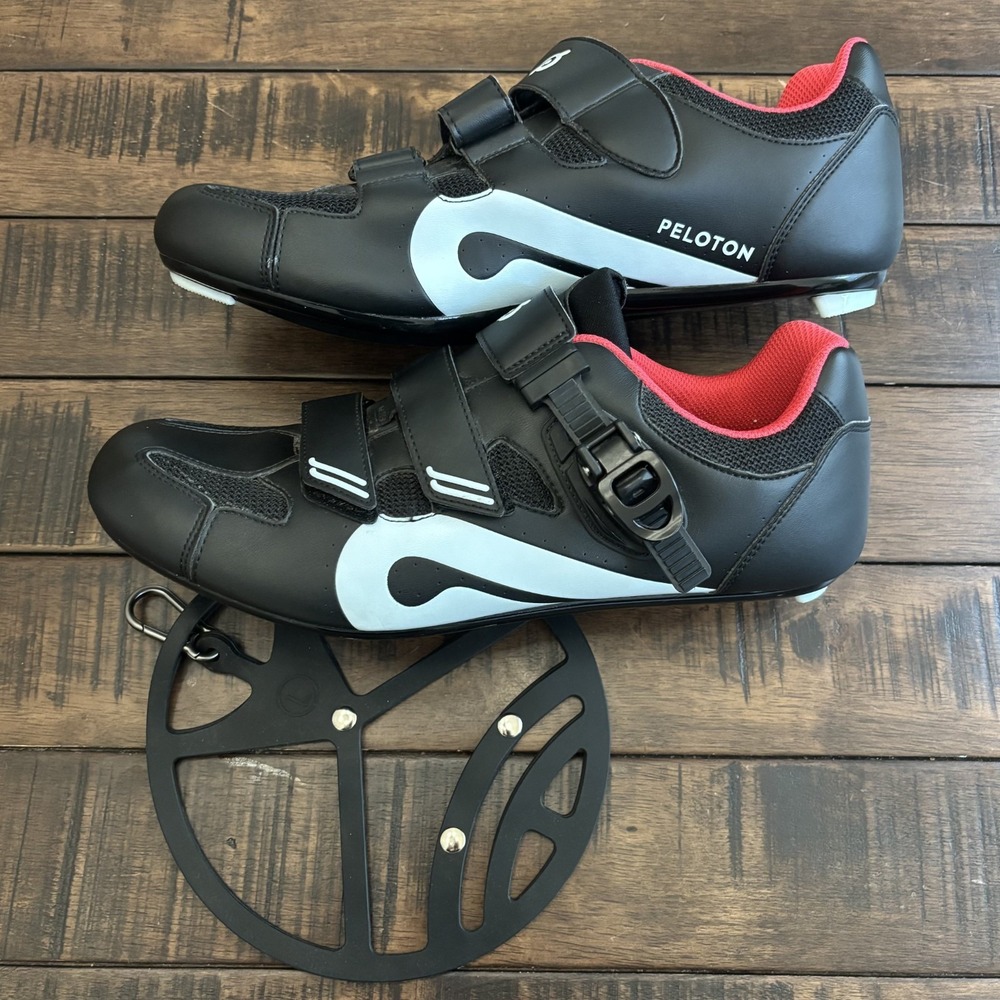 Peloton Men's Cycling Shoes Size 46 (12) Black and Red w/ Shoe Holster-NO CLEATS
